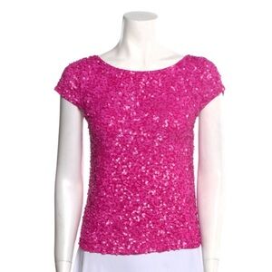 Alice + Olivia Fuchsia Sequin Short Sleeve Top